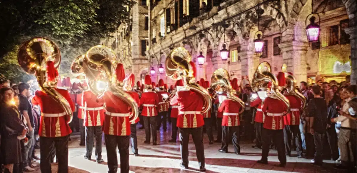 Corfu easter music bands at Liston square